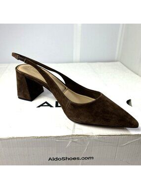 ALDO Uliana Sling Back Block Heel Pump Brown Suede Women SZ 10 NEW in Box